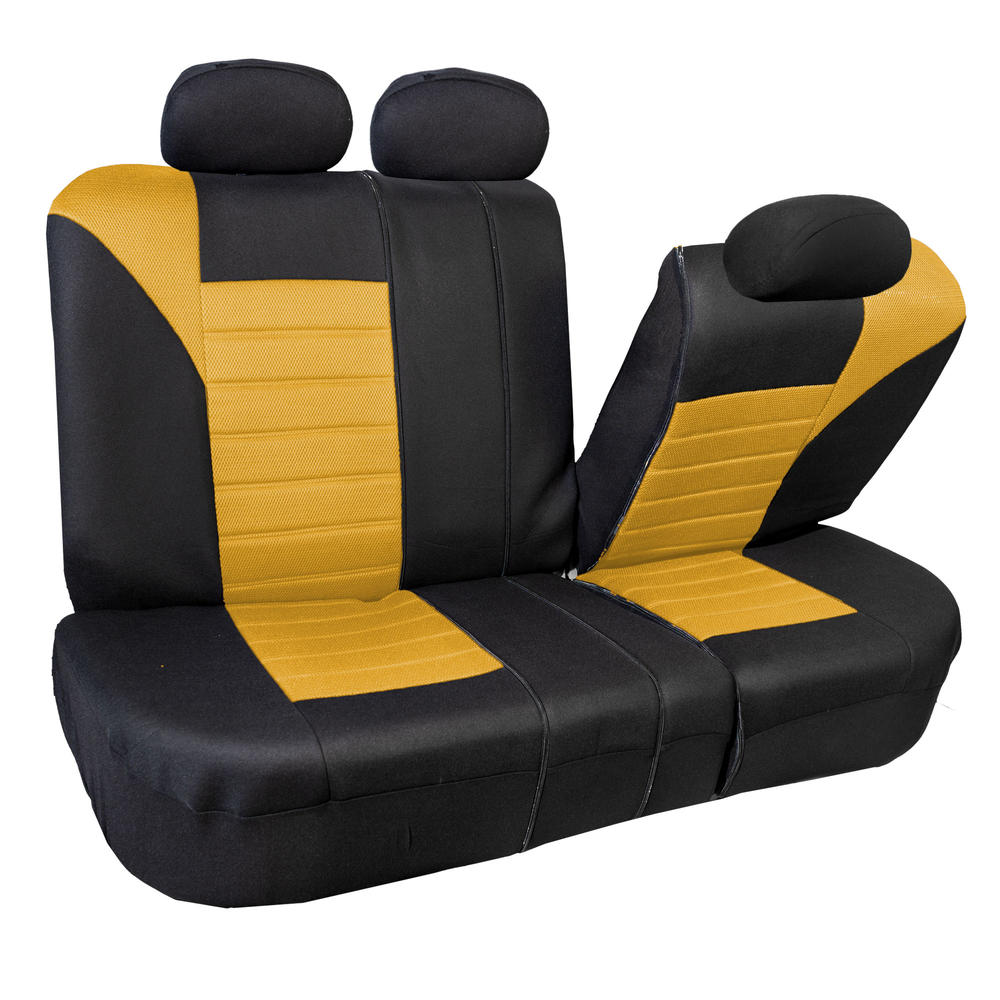 FH Group 3 Row 8 Seaters SUV Seat Covers for Auto 3D Mesh Yellow Black Free Gift