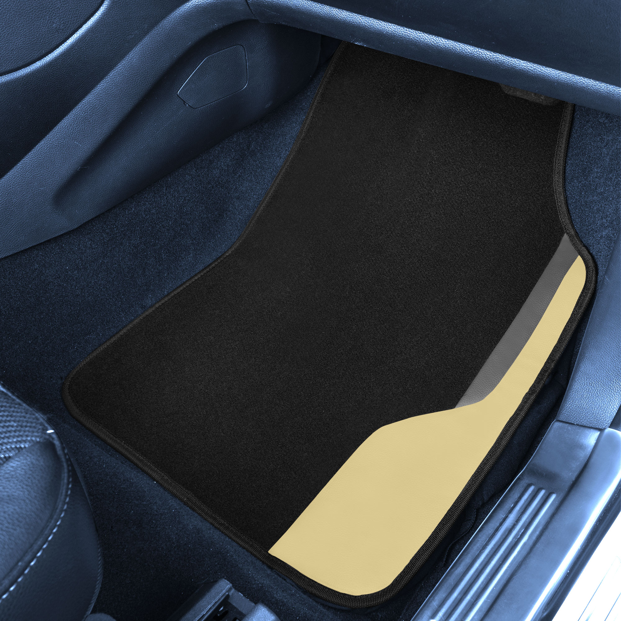 FH Group Color-Block Carpet Liners Non-Slip Car Floor Mats with Faux Leather Accents - Full Set