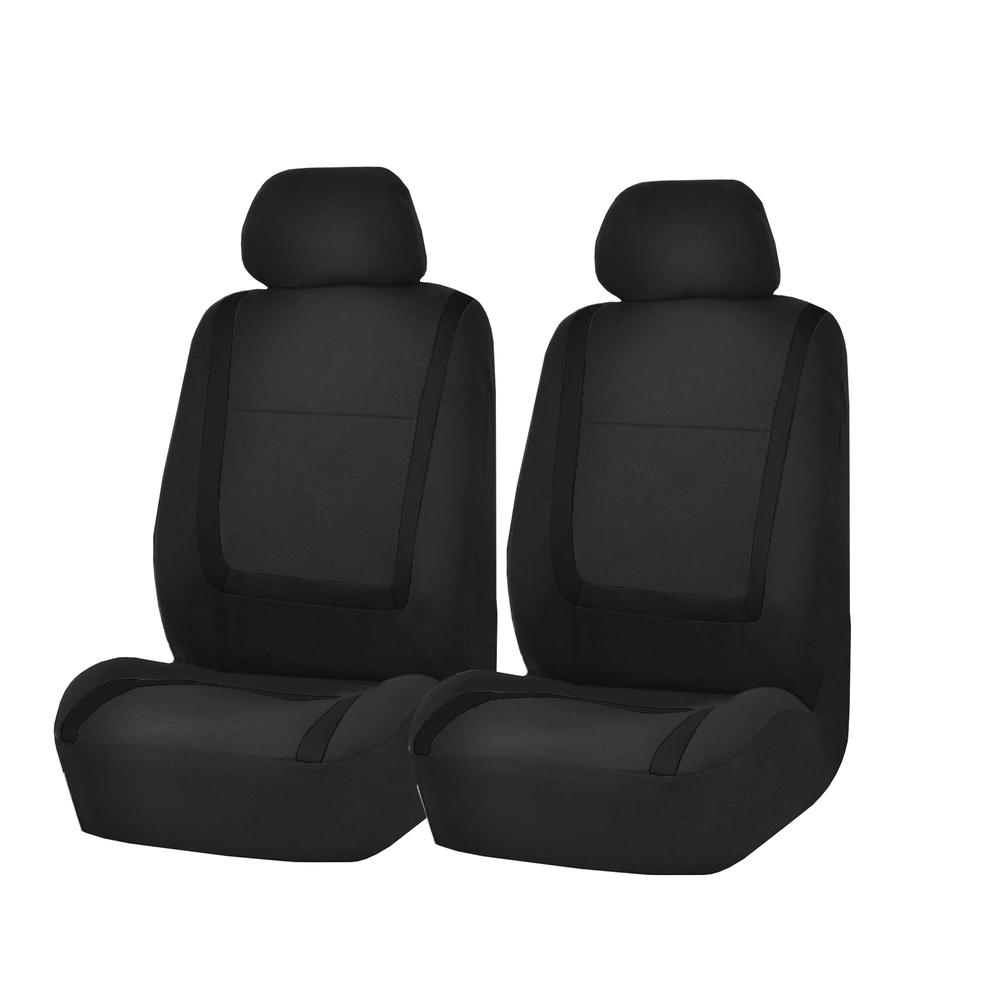 FH Group Full Set Flat Cloth Car Seat Covers For Auto Truck SUV - Solid Black