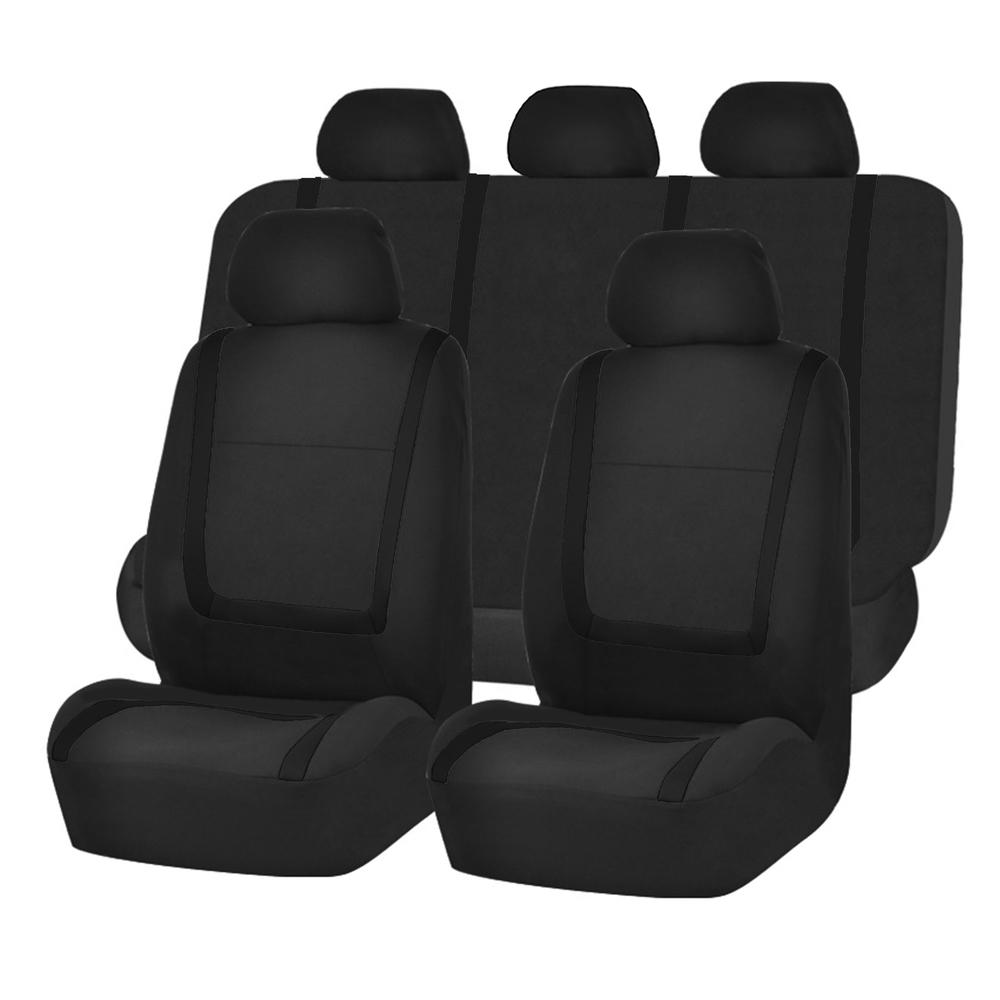FH Group Full Set Flat Cloth Car Seat Covers For Auto Truck SUV - Solid Black