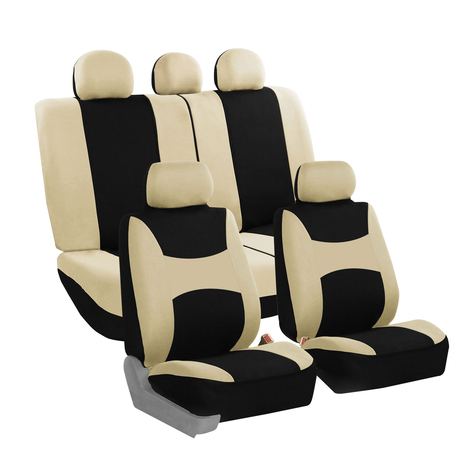 FH Group Auto Seat Cover For Car Truck SUV Van w/ Steering Cover Belt Pads Beige