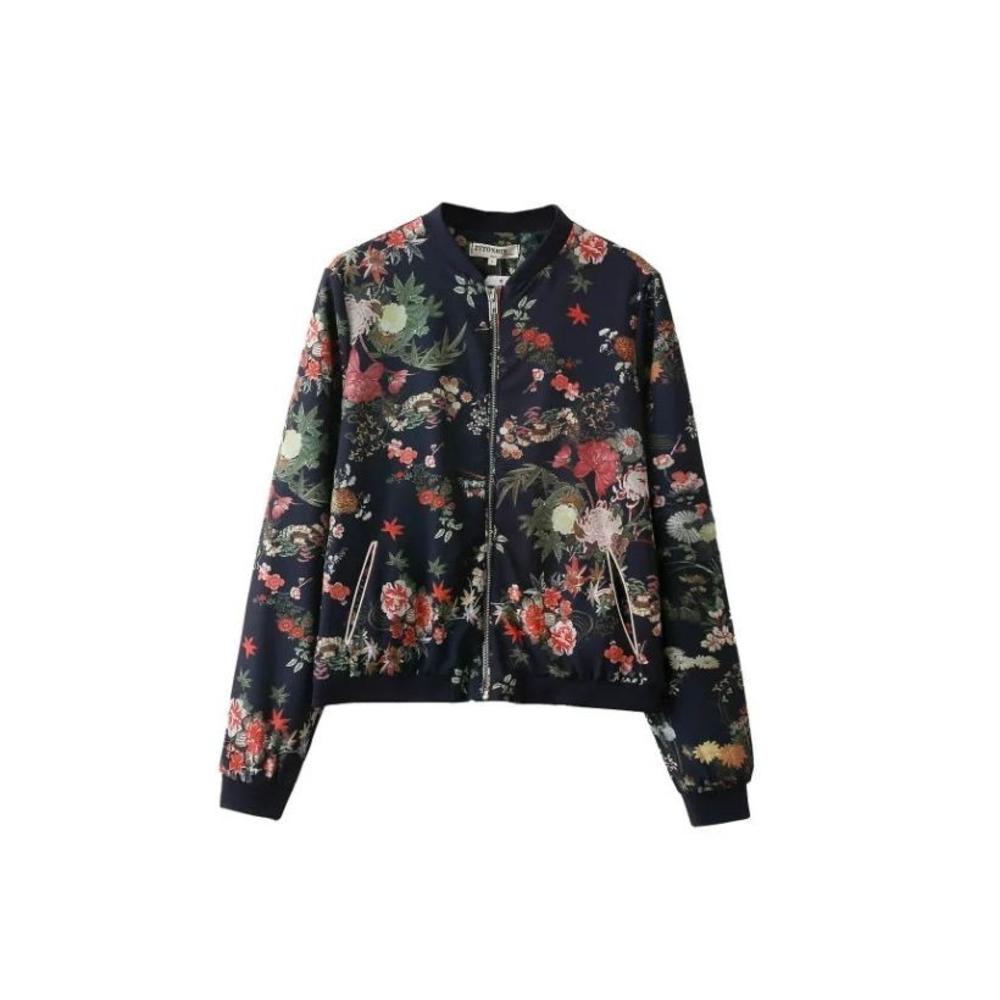 www.virtualstoreusa.com Long Sleeve Floral Print Coat Vintage Women Clothing Bomber Jacket