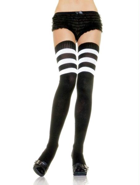 Morris Costumes Thigh High Knit Blk W Wht Strp