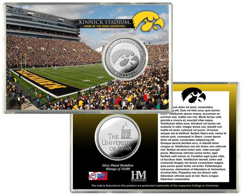 The Highland Mint Iowa Hawkeyes Silver Coin Card - Stadium