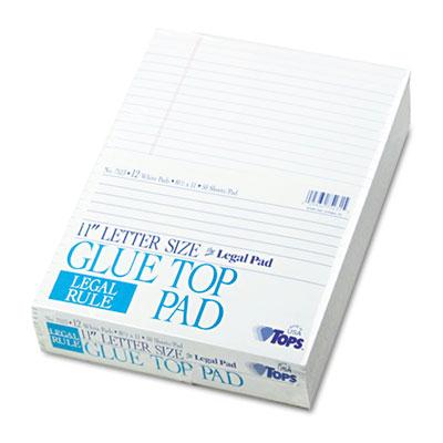 TOPS 7523 Glue Top Ruled Pads  Legal Rule  8-1/2 x 11  White  12 50-Sheet Pads Pack