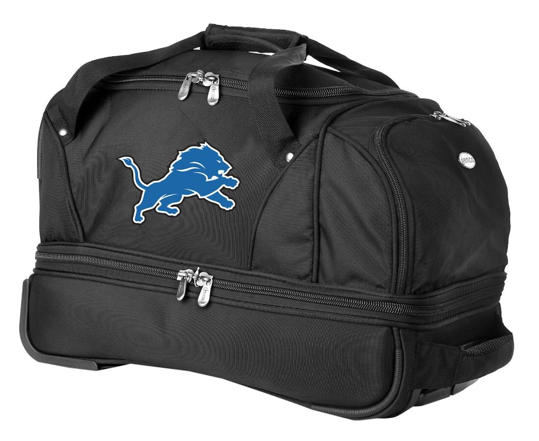 Denco Sports Luggage Detroit Lions Drop Bottom Rolling Duffel Bag Luggage