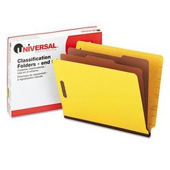 Universal One Universal Studios Deluxe Six-Section Colored Pressboard End Tab Classification Folders, 2 Dividers, Letter Size, Yellow, 10/Box