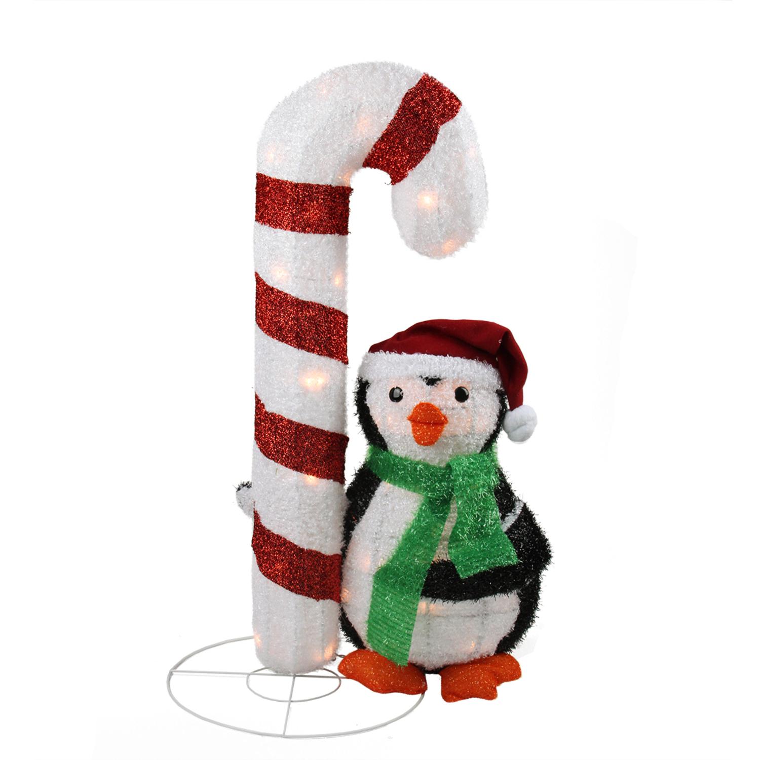 Penn 32 Lighted Candy Cane And Penguin Outdoor Christmas Yard Art