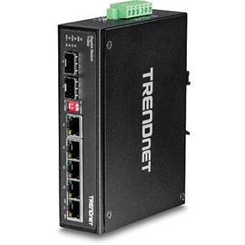 TRENDnet 6-Port Hardened Industrial Gigabit DIN-Rail Switch, 12 Gbps Switching Capacity, IP30 Rated Metal Housing (-40 to 167