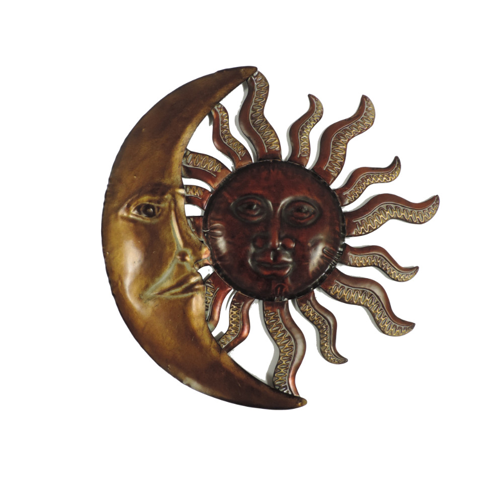 Benzara Celestial Sun And Moon Wall Decor In Metal Gold And Rust