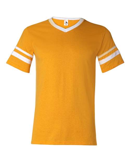 Augusta Sportswear V-Neck Jersey with Striped Sleeves-Gold/ WhiteSize -L