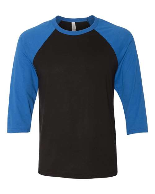 Bella + Canvas Unisex Three-Quarter Sleeve Baseball T-Shirt-Black/ True RoyalSize -XS