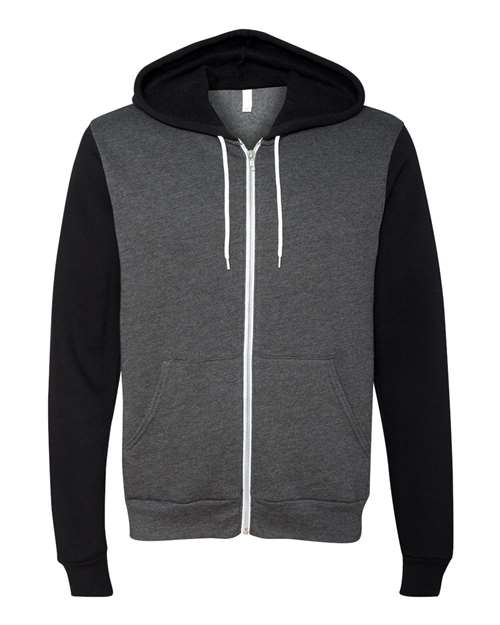 Bella + Canvas Unisex Full-Zip Hooded Sweatshirt-Dark Grey Heather/ BlackSize -L