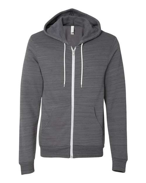 Bella + Canvas Unisex Full-Zip Hooded Sweatshirt-Dark Grey MarbleSize -2XL