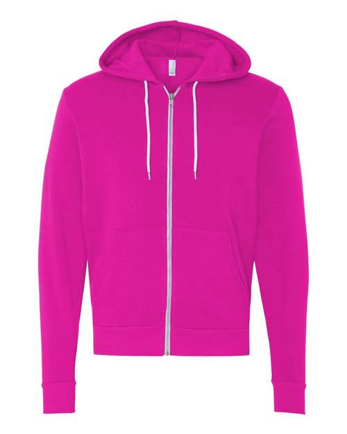 Bella + Canvas Unisex Full-Zip Hooded Sweatshirt-Neon PinkSize -M