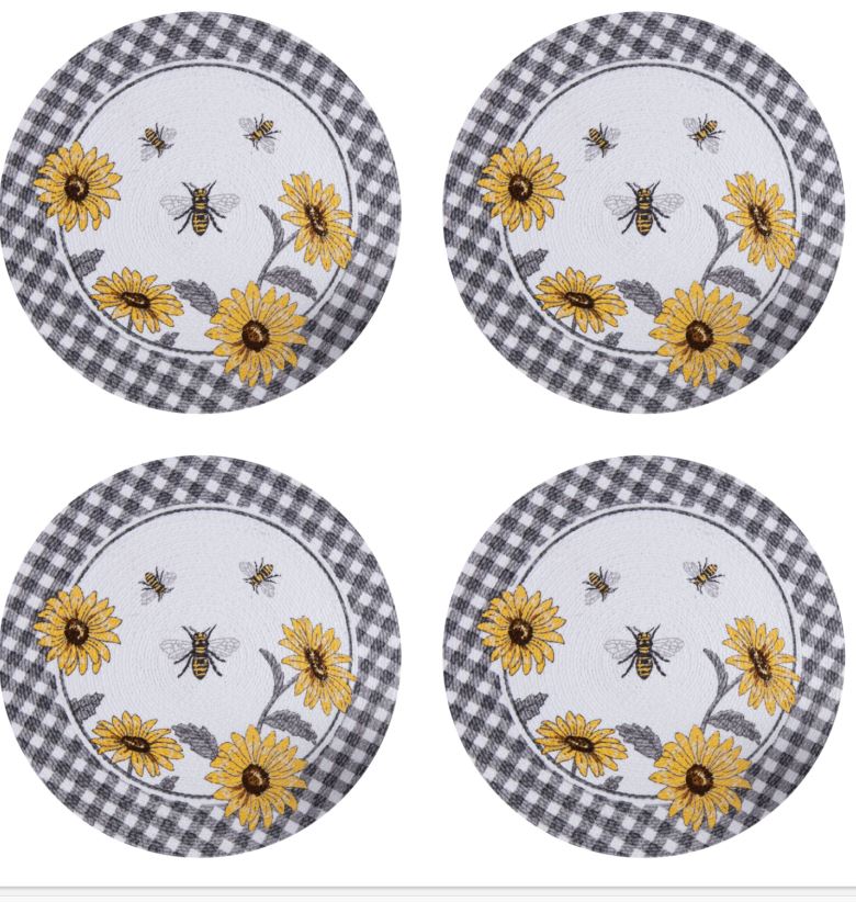 Kay Dee Just Bees and Sunflowers Braided Kitchen or Dining Table Placemats Set of 4