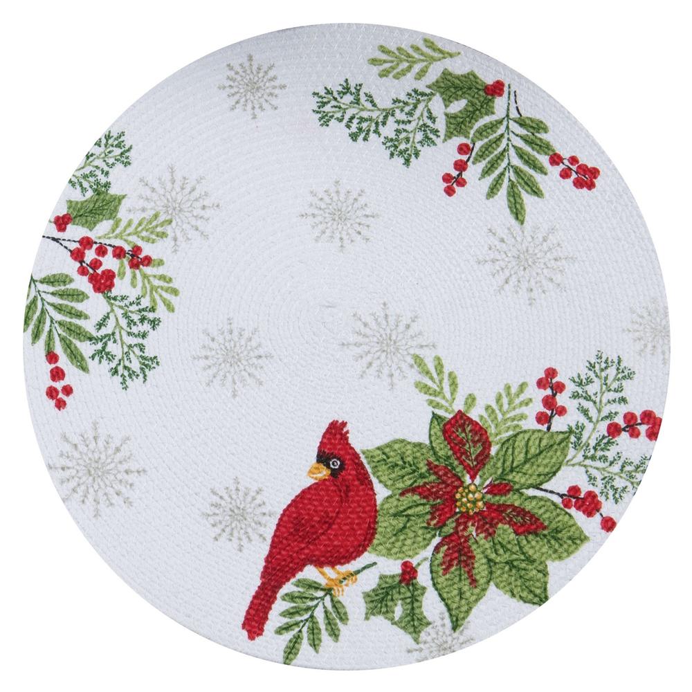 Kay Dee Winter Garden Cardinals Christmas Holiday Braided Kitchen Dining Placemats Set\4