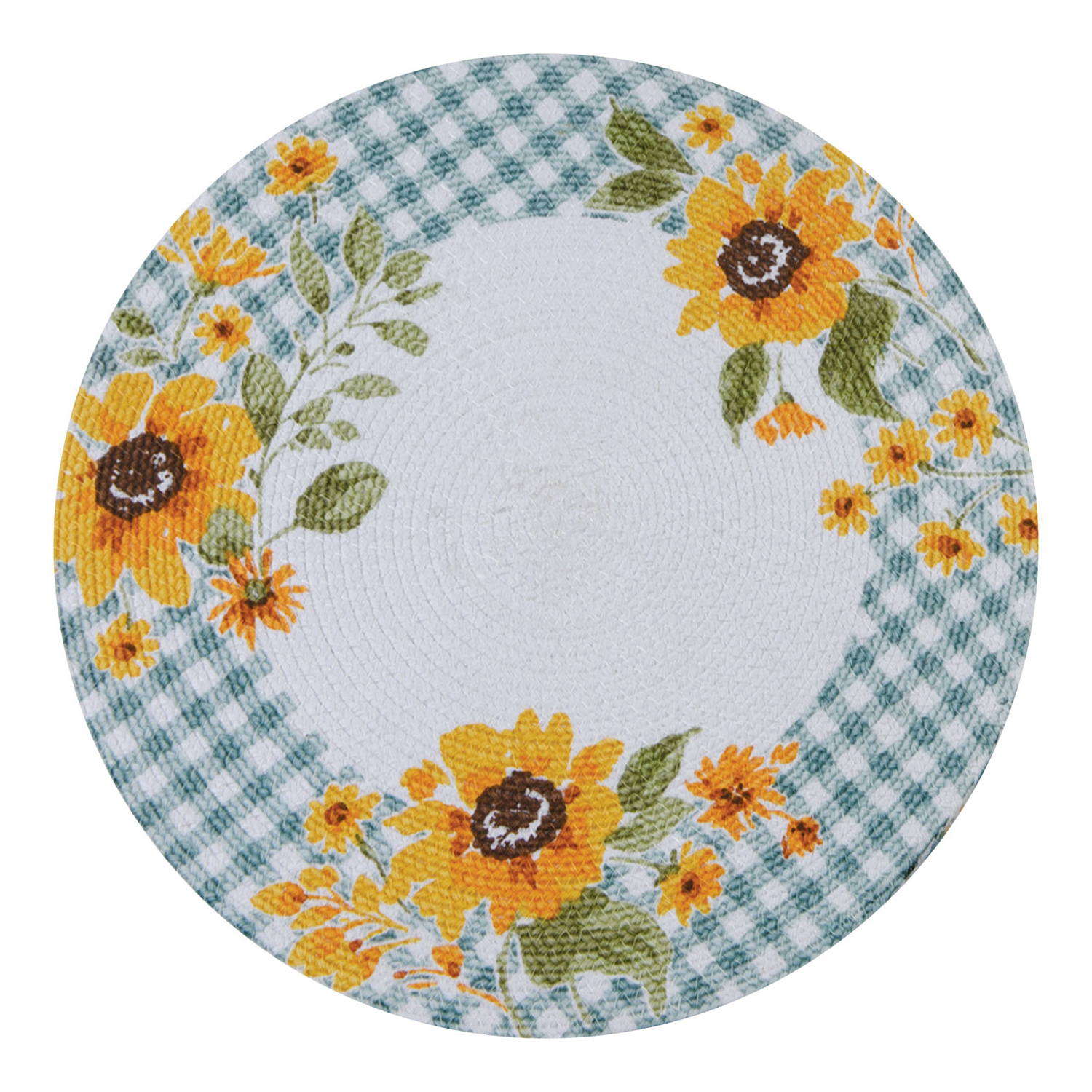 Kay Dee Sunflowers Forever Blue Plaid Kitchen or Dining Braided Placemats Set of 4