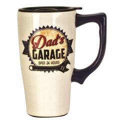 SPOONTIQUES Dads Garage Open 24 Hours Ceramic Travel Mug with Lid 16 Ounce Coffee Tea Latte
