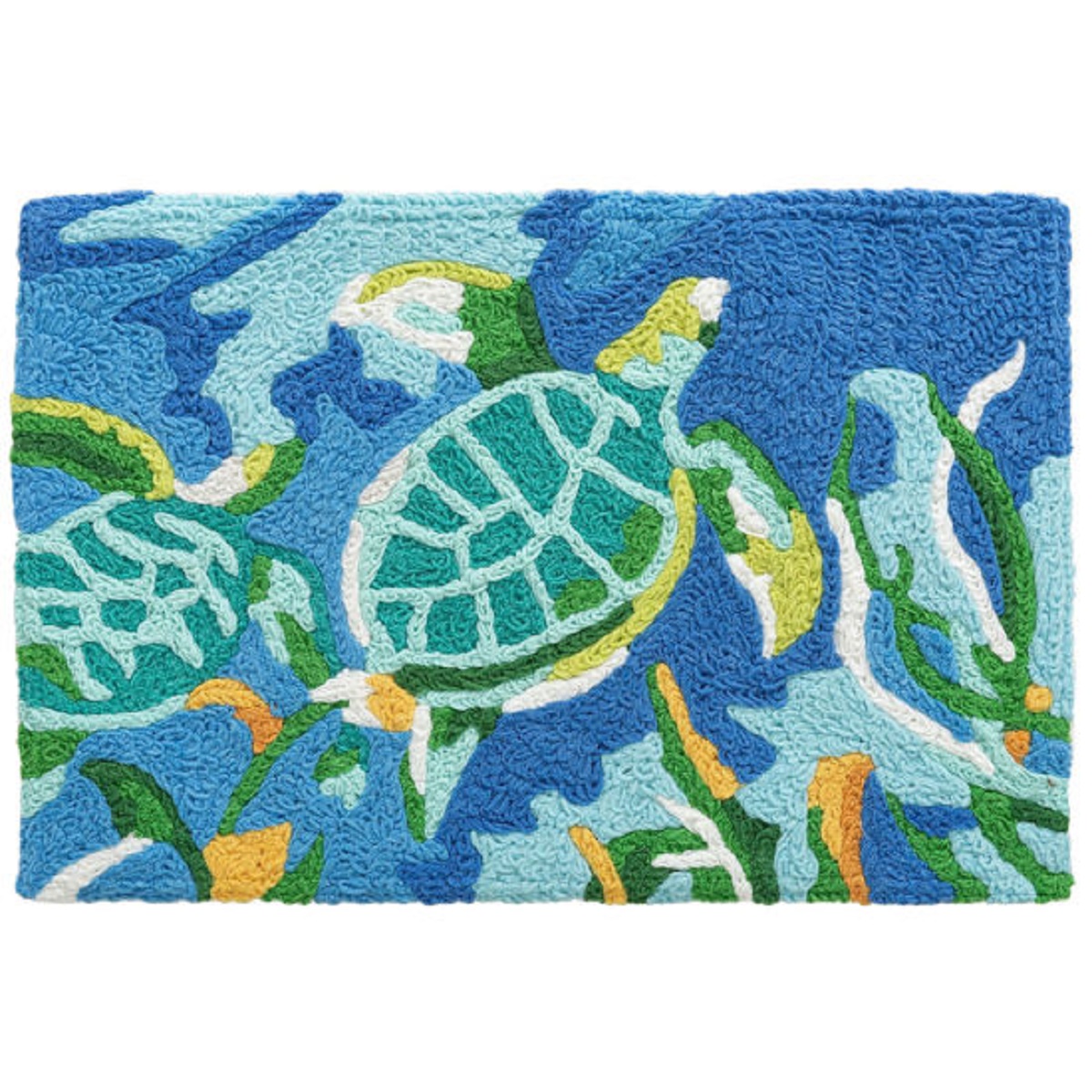 Jellybean Swimming Sea Turtles in Coral 30 X 20 Inch Area Accent Washable Rug