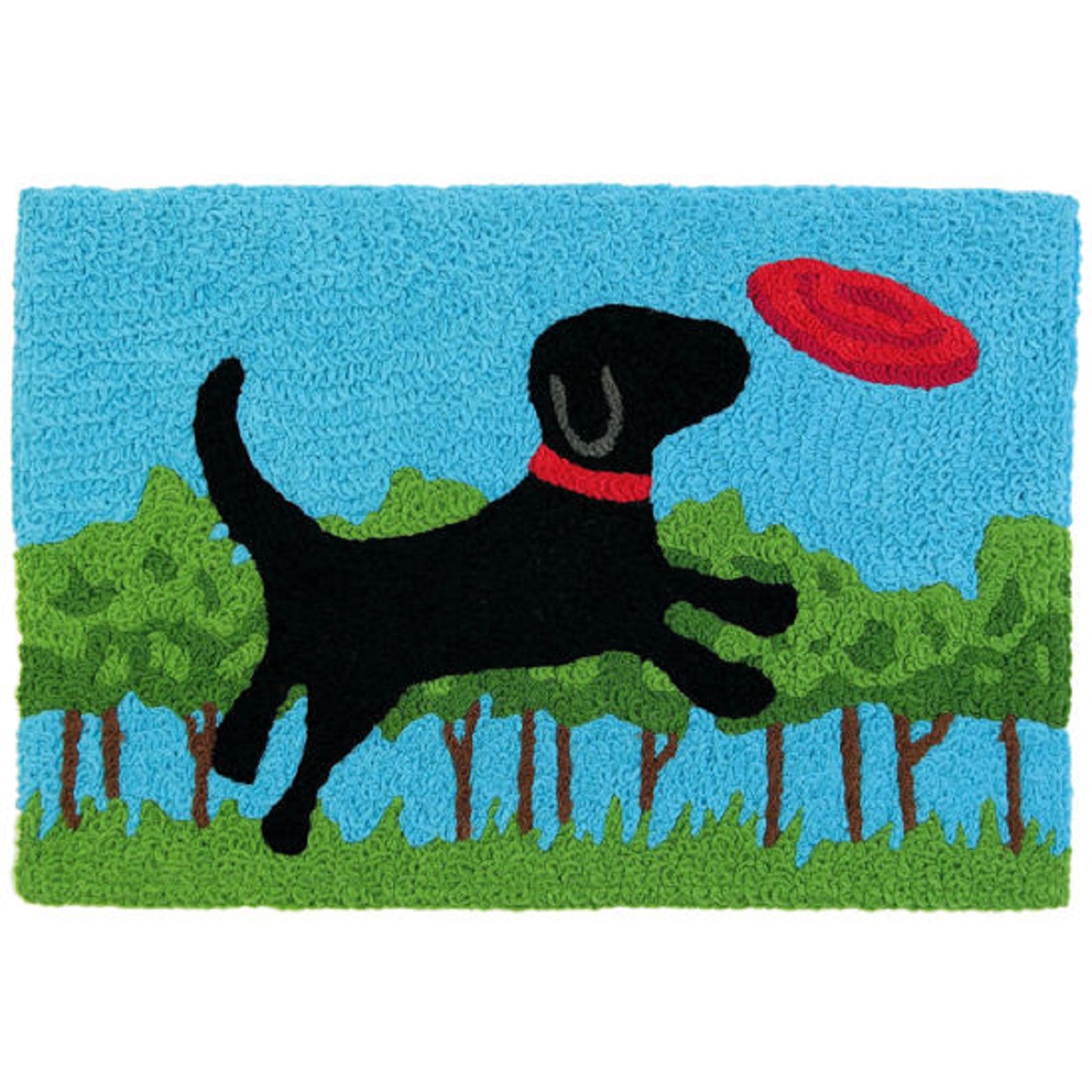 Jellybean Frisbee Fido Family Dog Playing Catch  30 X 20 Inch Area Accent Washable Rug