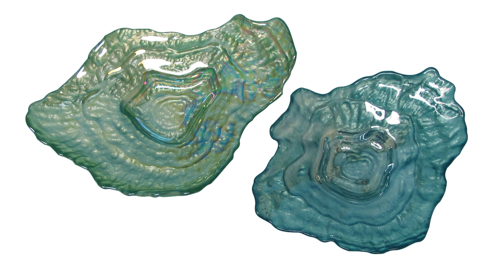 Beachcombers Glass Blue and Green Oyster Shell Shaped Dishes Set of 2 Coastal Tableware
