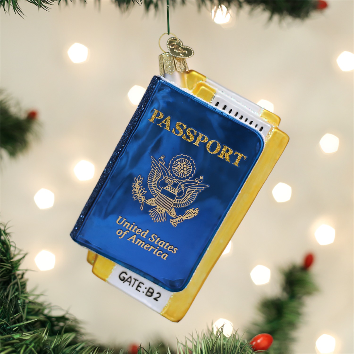 Old World Christmas Travellers Passport Travel Papers Holiday Ornament Glass
