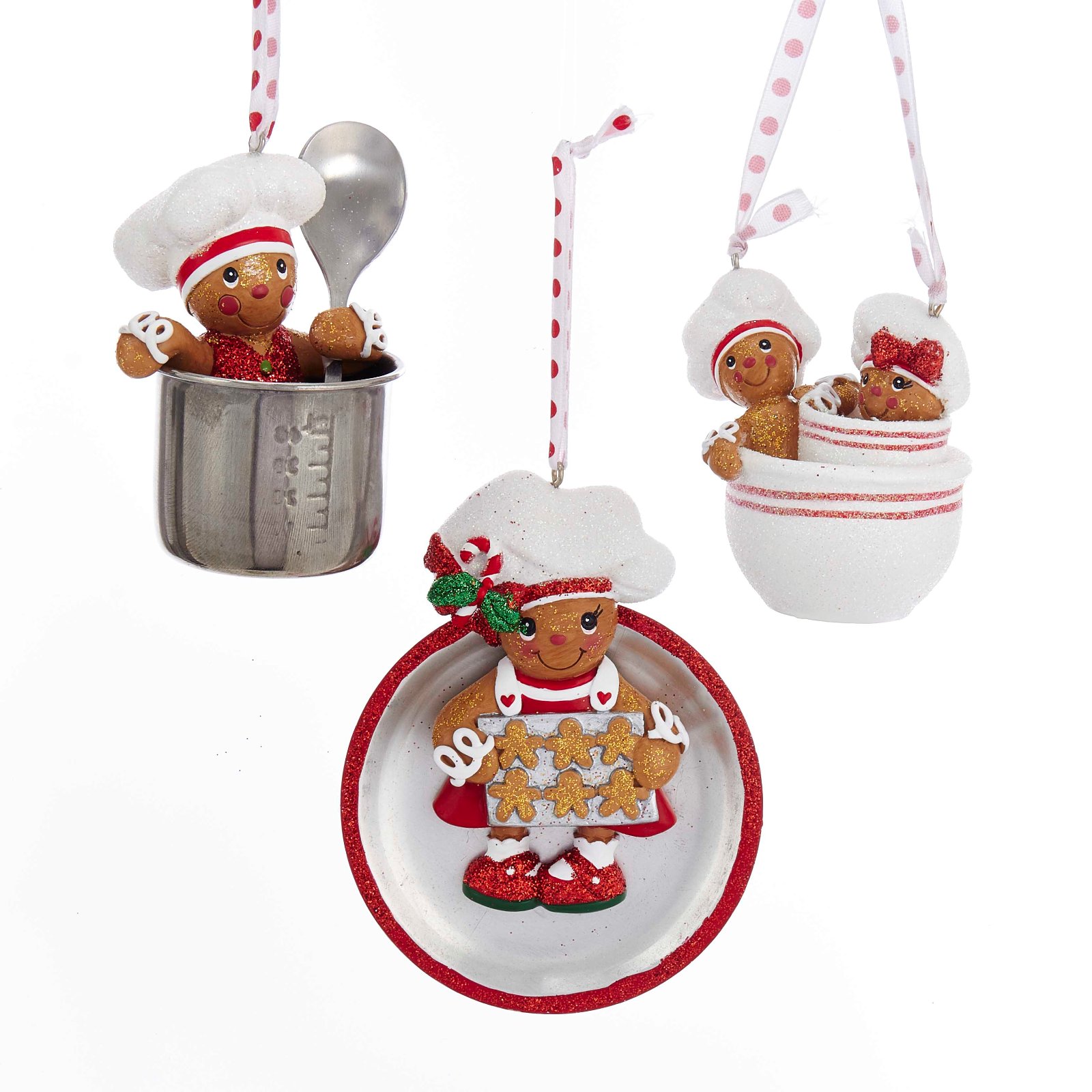 Kurt S. Adler Gingerbread Chefs in Mixing Bowls and Pan Christmas Holiday Ornaments Set of 3