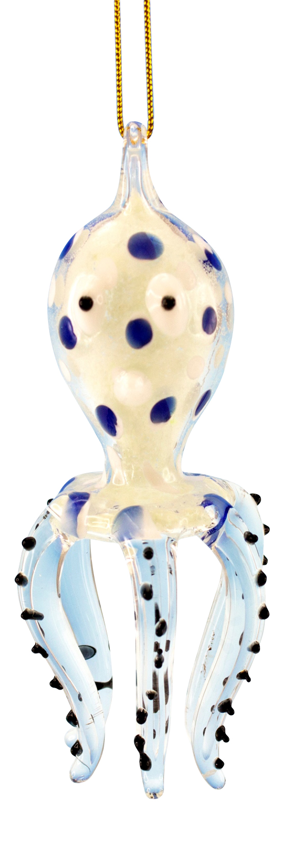Beachcombers Glass Coastal Spotted Octopus Ornament Glow In Dark 3.5 Inch