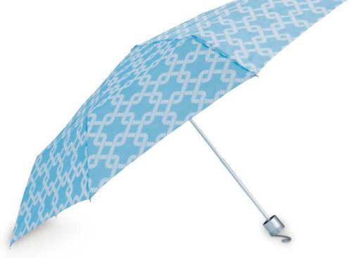 All For Color Coastal Blue with White Geometric Pattern Compact Folding Umbrella