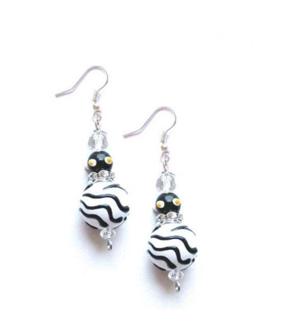 Clementine Zebra Animal Print Rhinestone Glass Beaded Kate and Macy Earrings