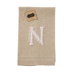 Mud Pie Initial N Monogram Hand Tied French Knot Linen Guest Towel 21 Inch