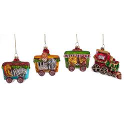 Katherine's Collection Choo Choo Train Christmas Holiday Glass Ornaments Set of 4