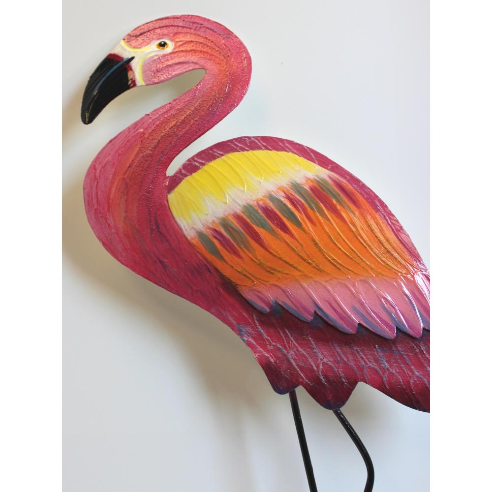 Tim Pink Flamingo Wall Plaque Facing Left Painted Metal 25.25 Inches