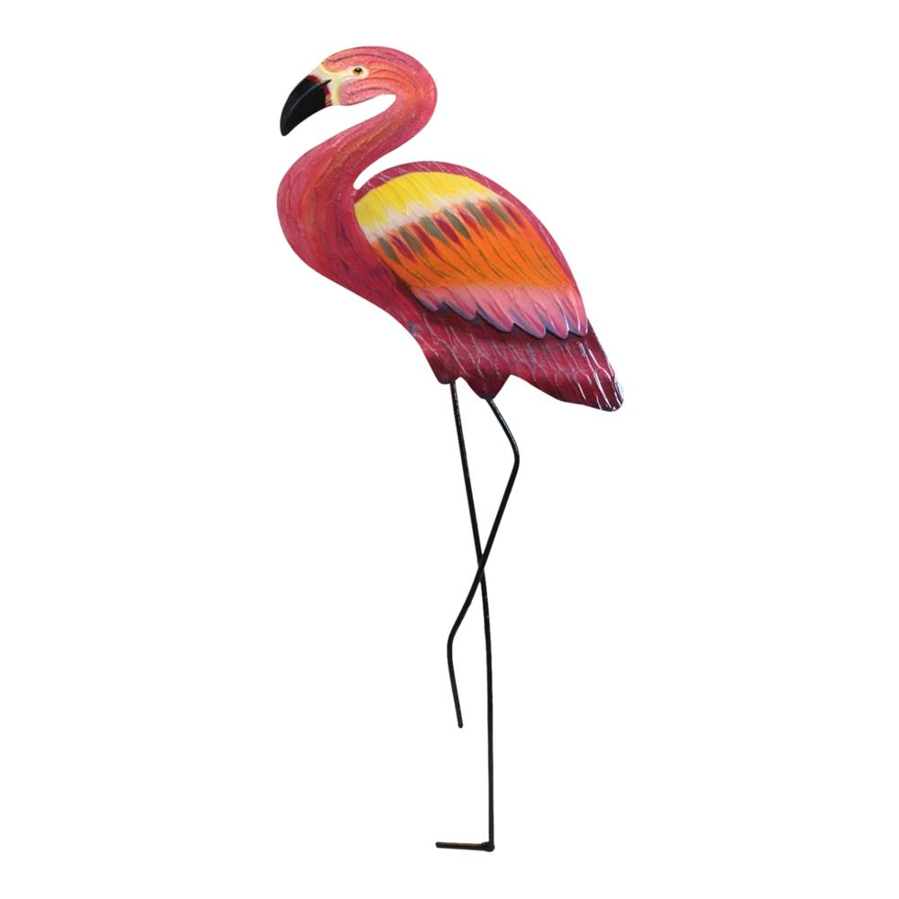 Tim Pink Flamingo Wall Plaque Facing Left Painted Metal 25.25 Inches