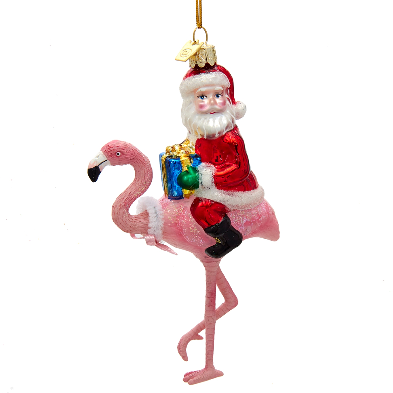 Kurt S. Adler Noble Gems Santa Riding Flamingo Christmas Holiday Ornament 5.75 Inches