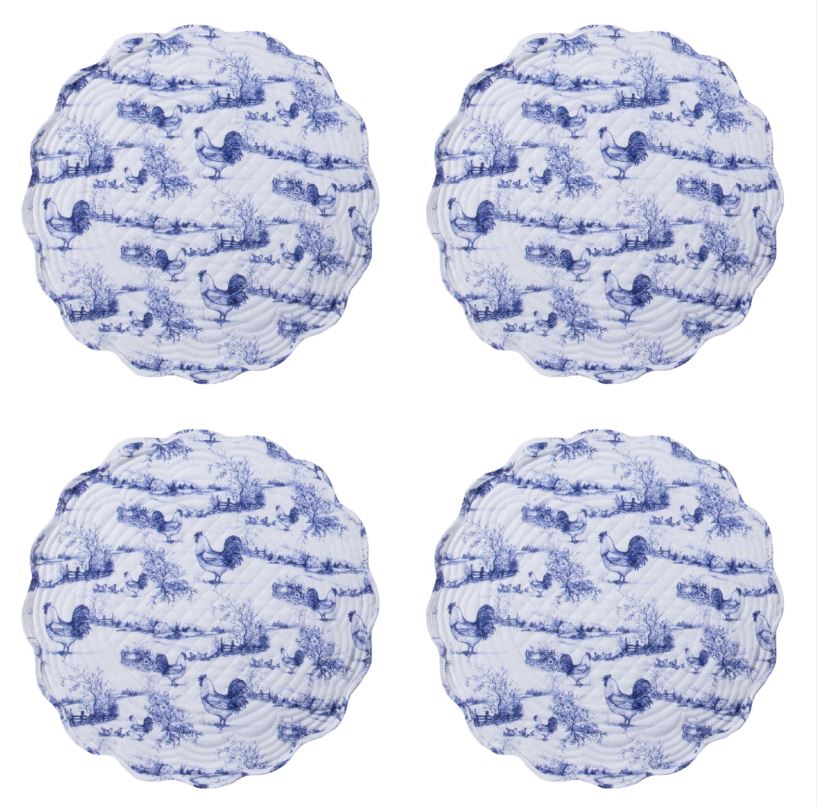 Kay Dee Blue Rooster Quilted Kitchen Dining Table Placements Set of 4