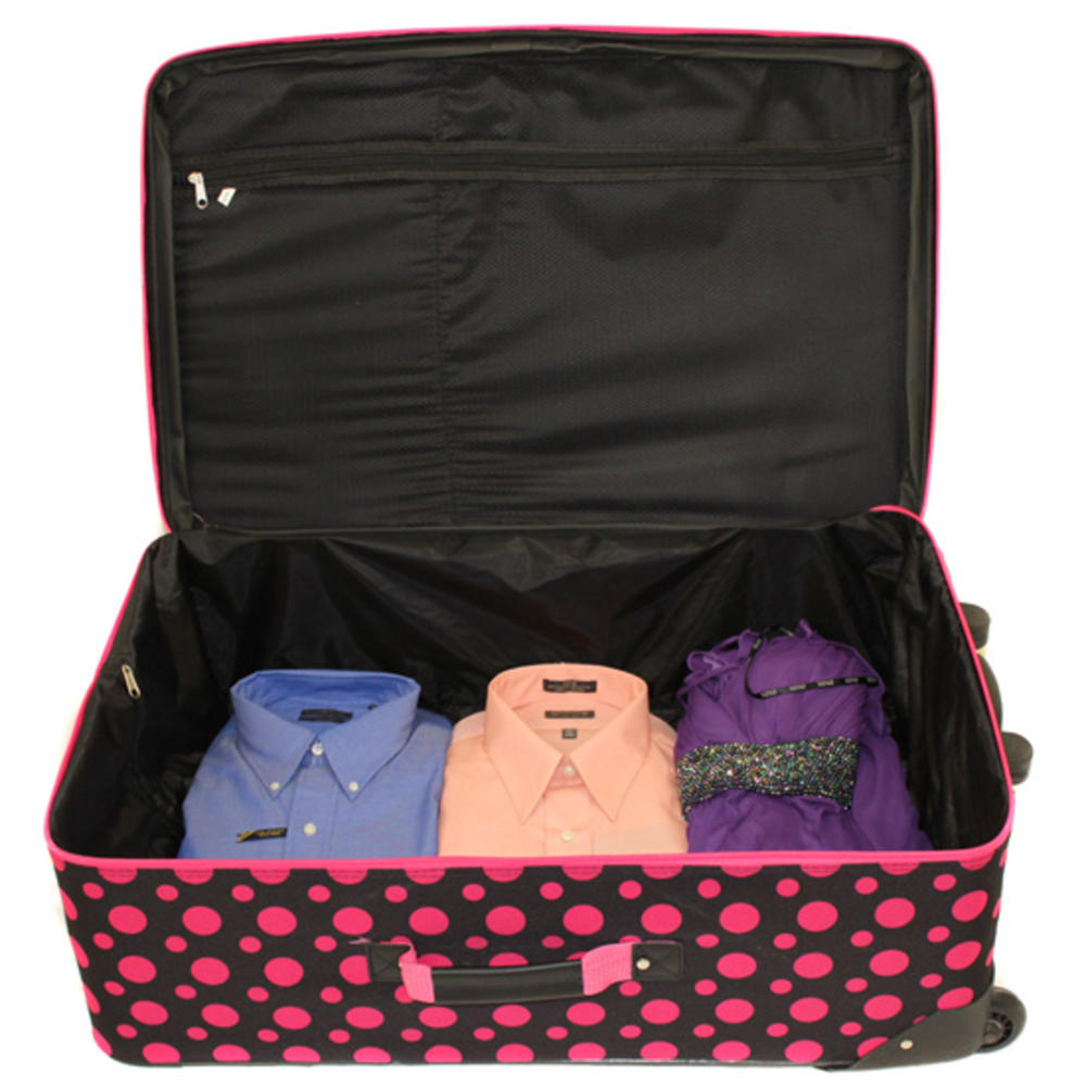 Rockland Fashion Expandable 4-Piece Luggage Set - Black Pink-Dot