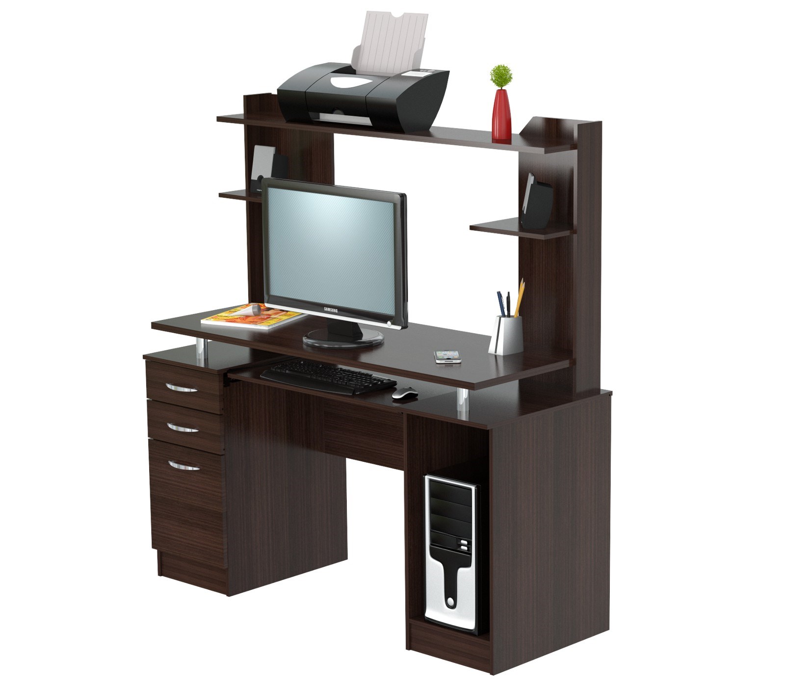 Inval Credenza Computer Work Center With Hutch Espresso Wengue