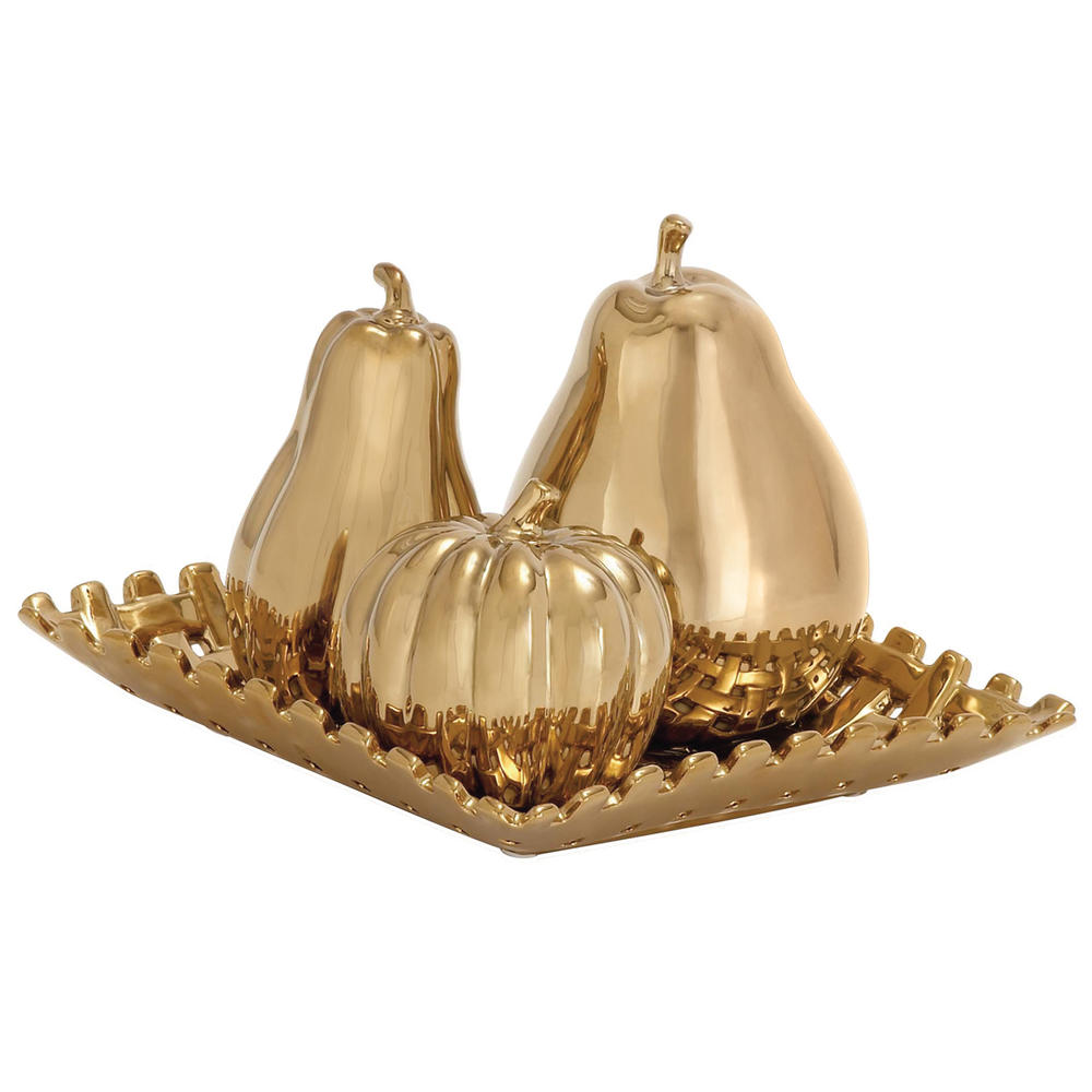 Urban Designs Gold Ceramic Lattice Fruit Bowl Centerpiece