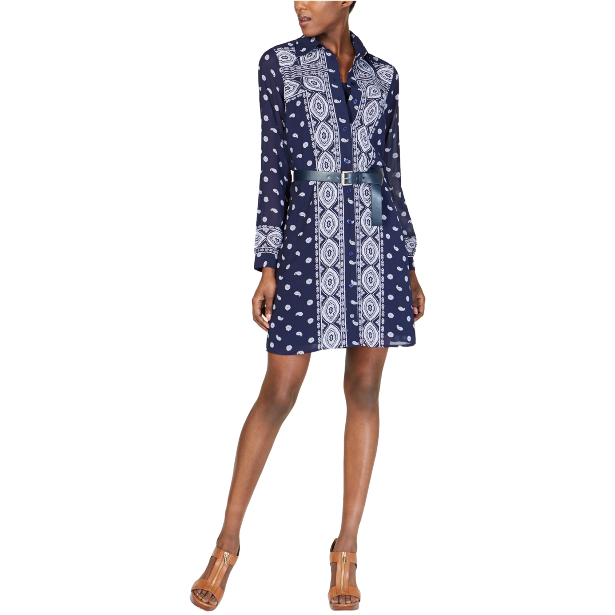 Michael Kors Womens Button-Front Shirt Dress