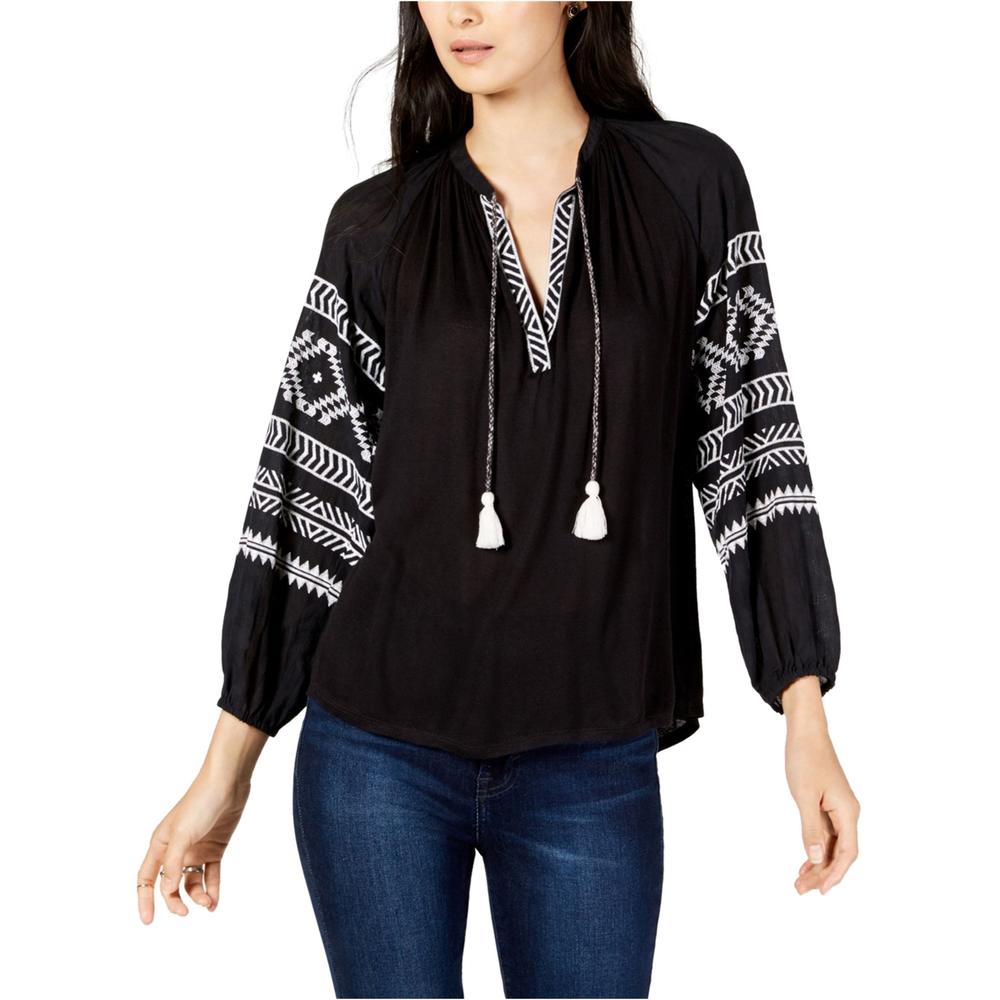 Lucky Brand Womens Embroidered Knit Blouse