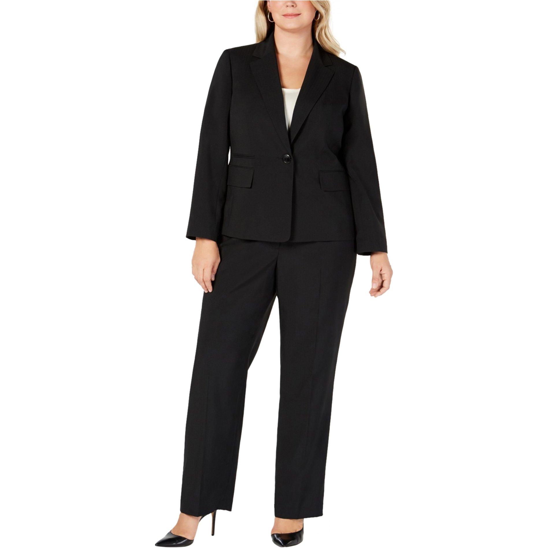 Le Suit Womens One Button Pinstripe Pant Suit