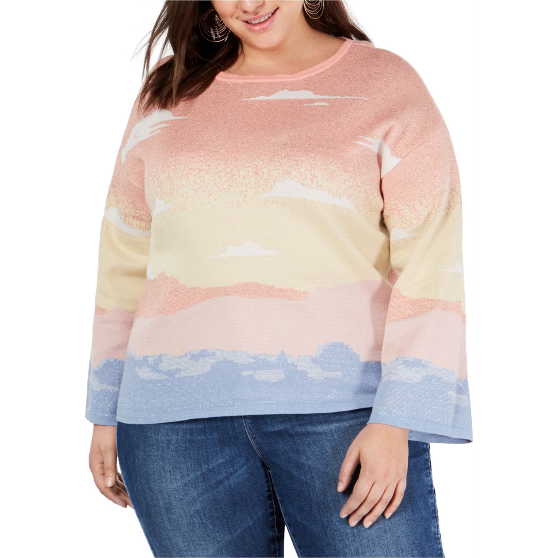 I-N-C Womens Intarsia Pullover Sweater