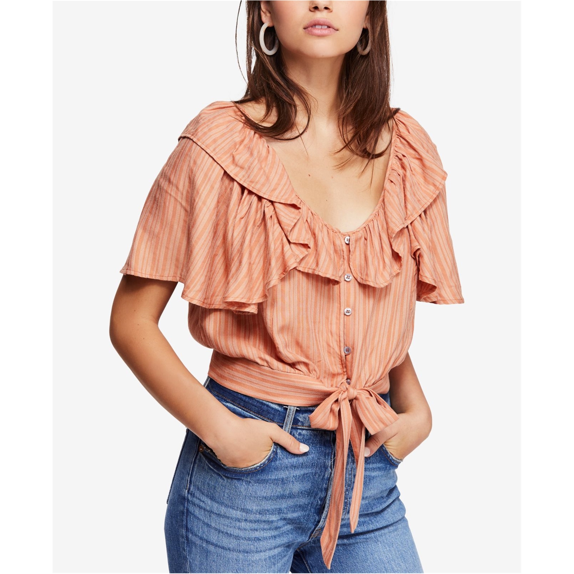 Free People Womens Rosemary Tie Front Crop Top Blouse