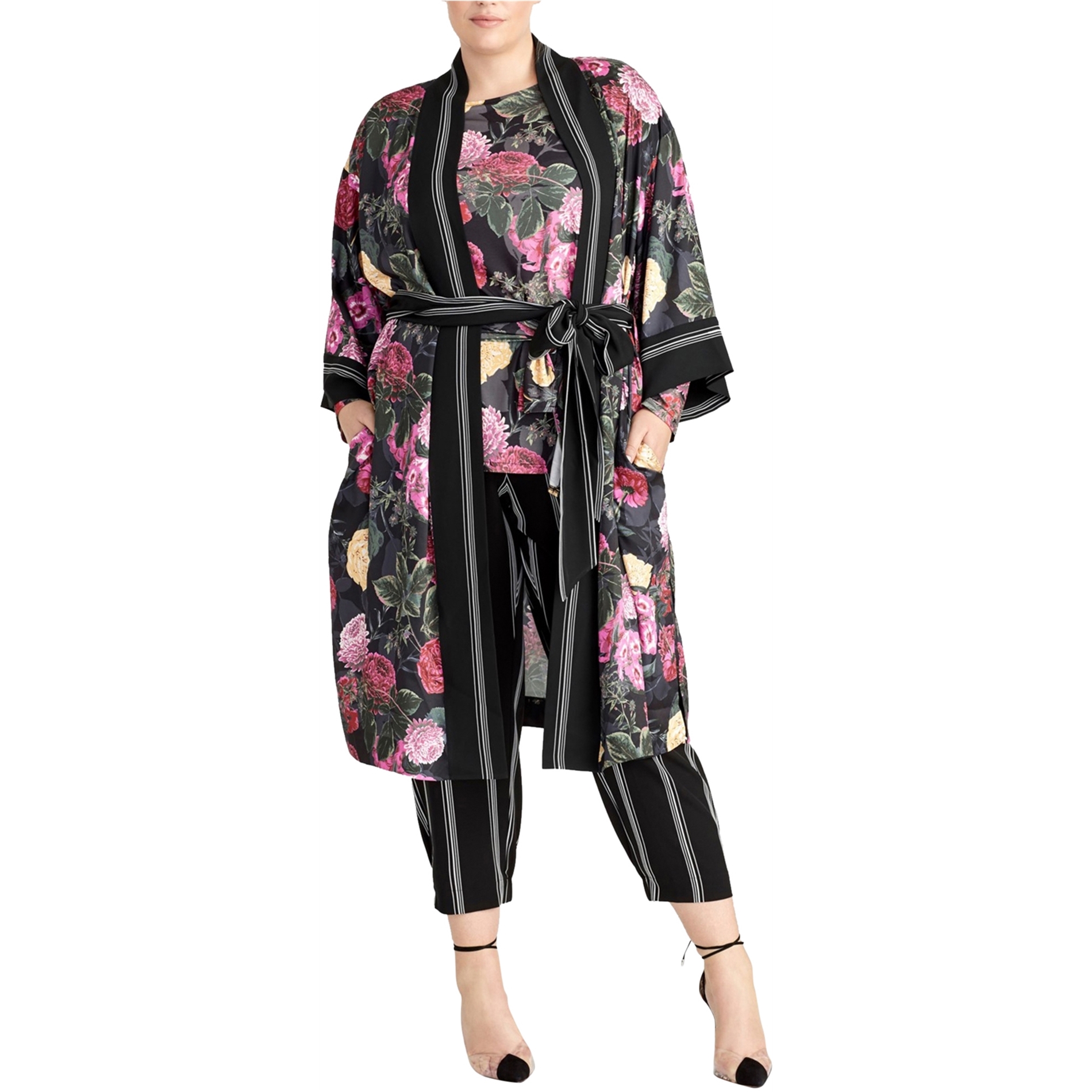Rachel Roy Womens Floral Kimono Sweater