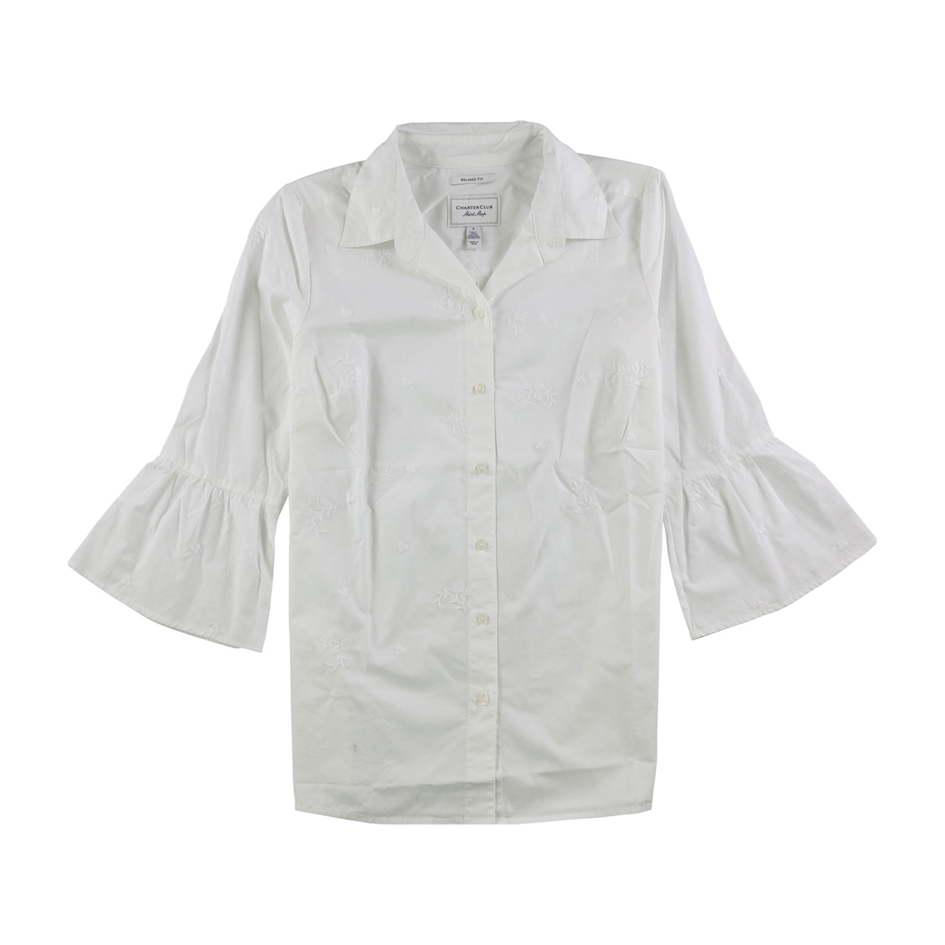 Charter Club Womens Embroidered Button Up Shirt