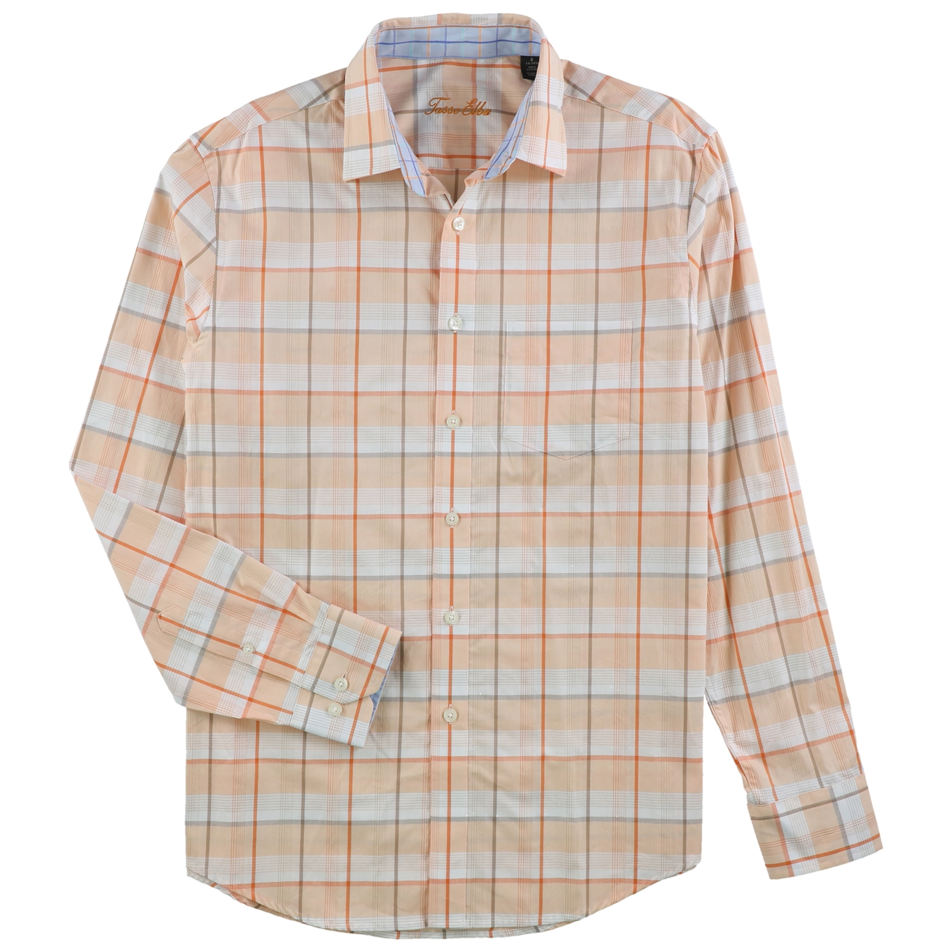 Tasso Elba Mens Orange Cream Button Up Shirt