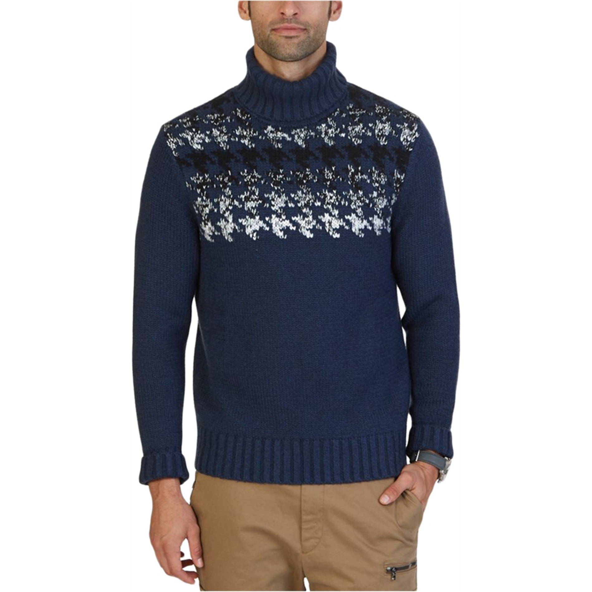 Nautica Mens Engineered Houndstooth Knit Sweater