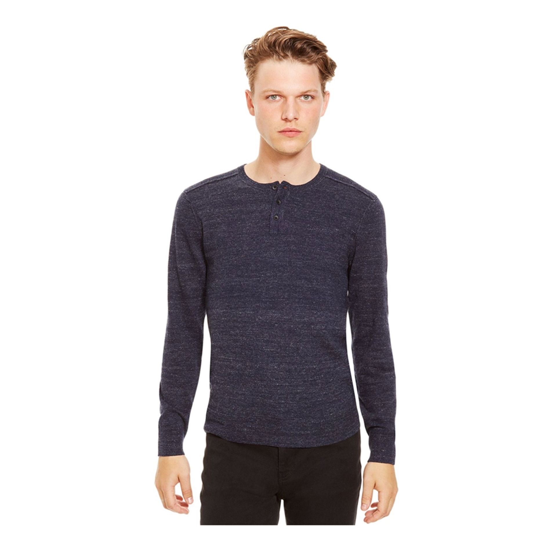 Kenneth Cole Mens Marled Slub Pullover Sweater